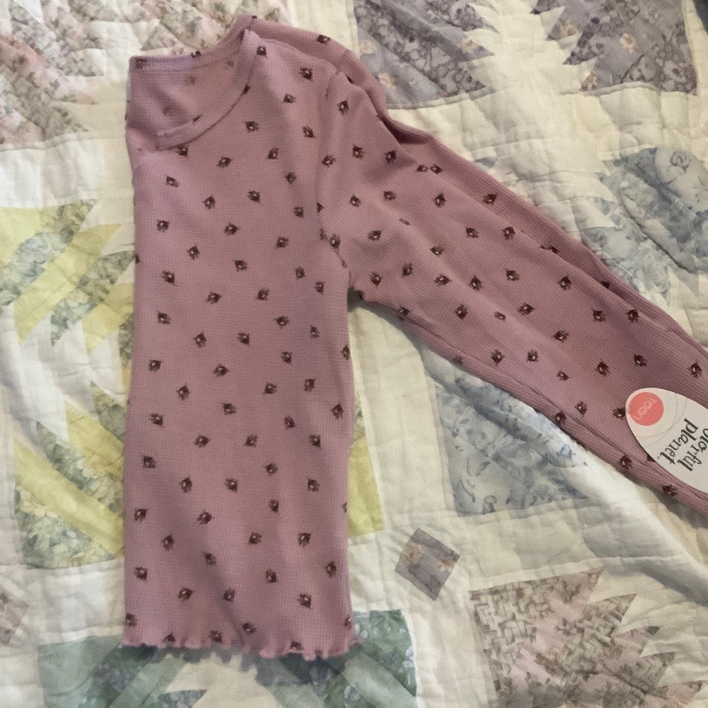 WAFFLE TOP (LARGE 14) COLORFUL PLANET TEEN PINK V-NECK SHIRT